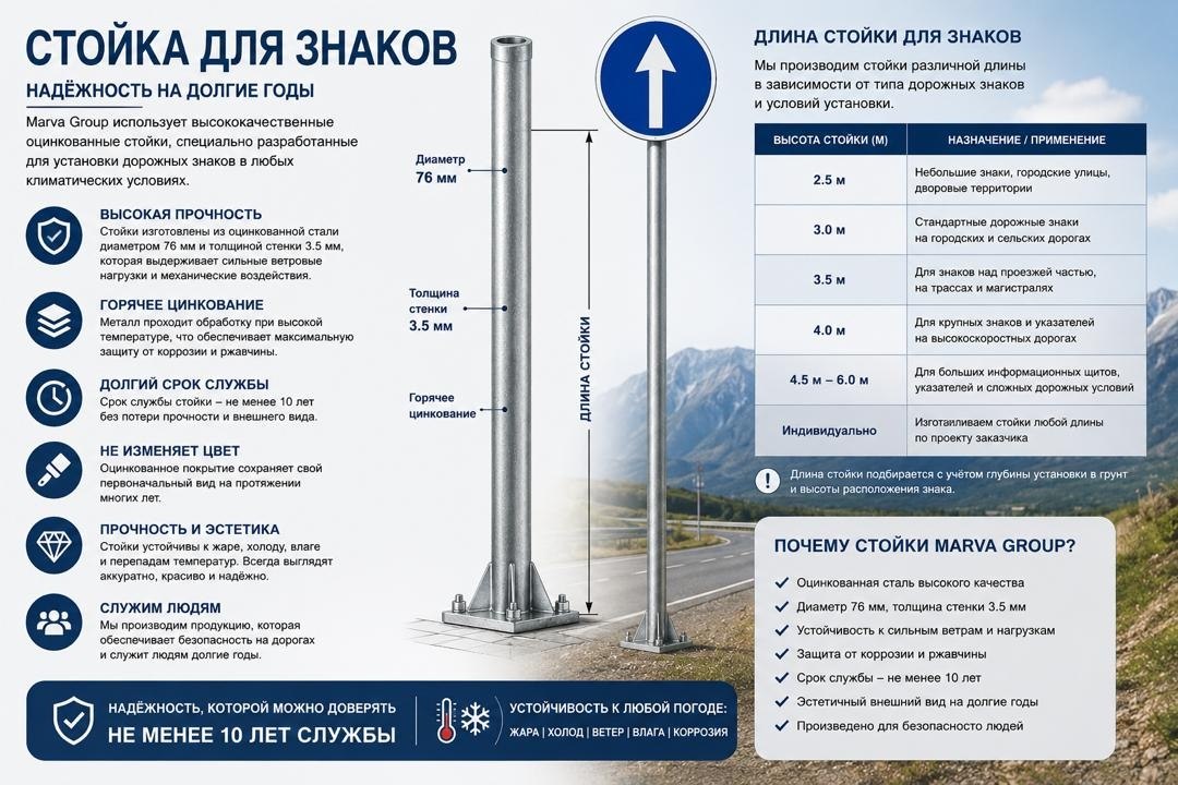Инфографика: стойки для дорожных знаков